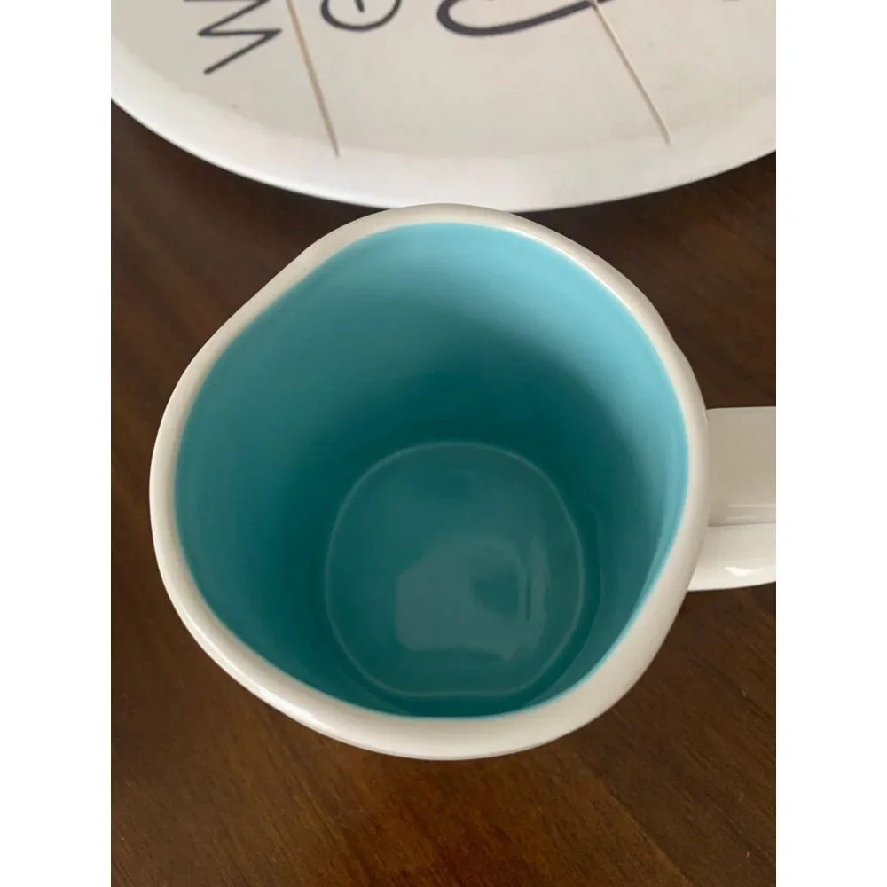 Rae Dunn Style Ceramic Coffee Mug With "Relax" Text & Aqua Interior 12 Oz Capaci - Picture 2 of 2